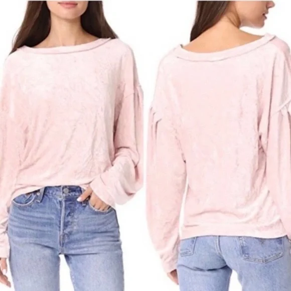 We the Free Milan blush pink crushed velvet top - Picture 2 of 8